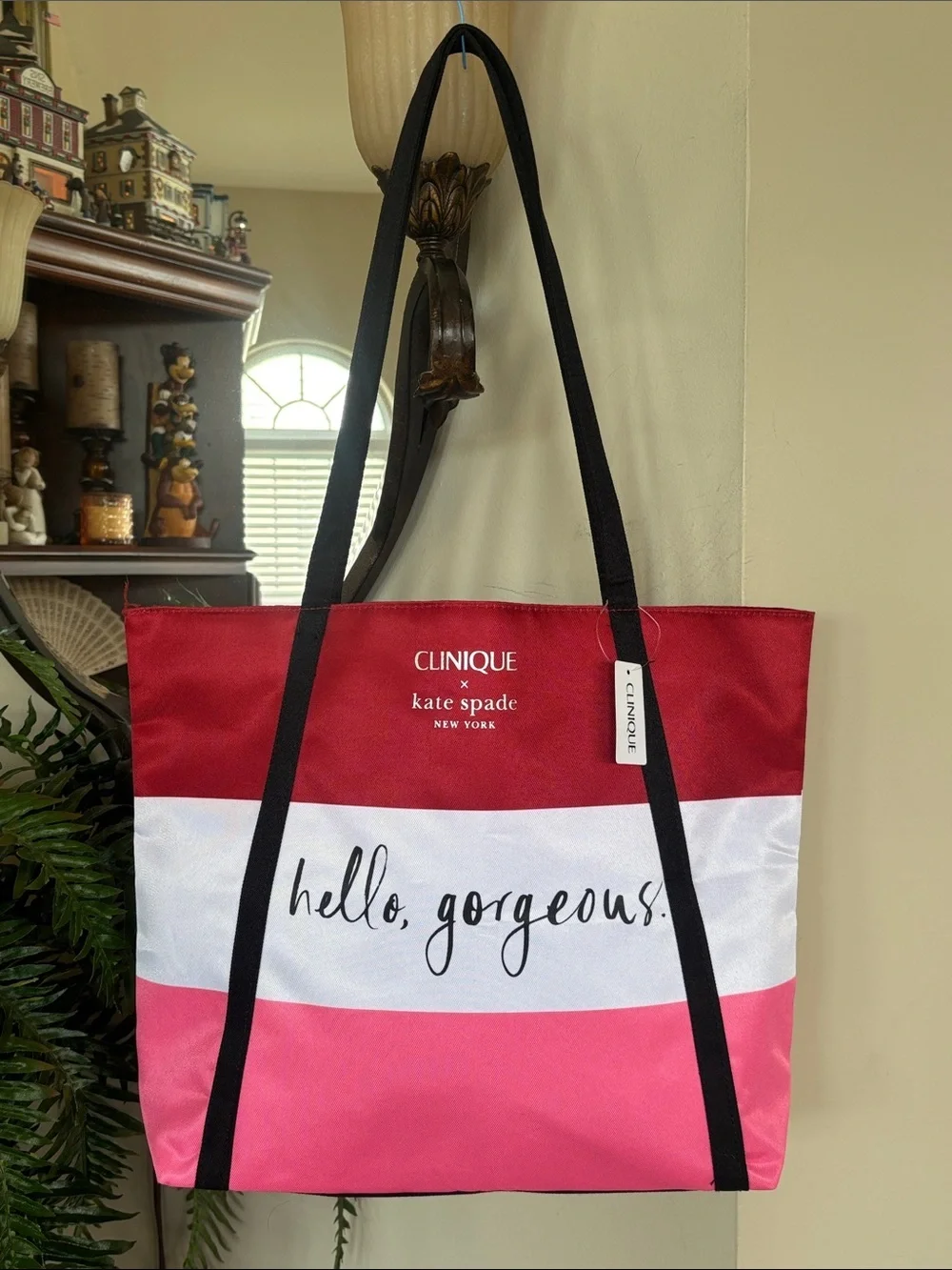 NWT Clinique X Kate Spade Shopping Tote Shoulder Bag Striped “Hello Gorgeous”